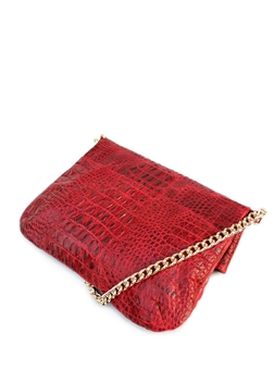 Кожаная сумка женская клатч с цепочкой POOLPARTY красная