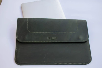 Шкіряна сумка-чохол для ноутбука 13" Apple / Asus / Dell / Lenovo / HP / Honor / Acer / Huawei / Xiaomi - (LC-15) - Зелений