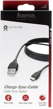 Kabel Hama micro-USB - USB Type-A 3 m Black (4047443320612)