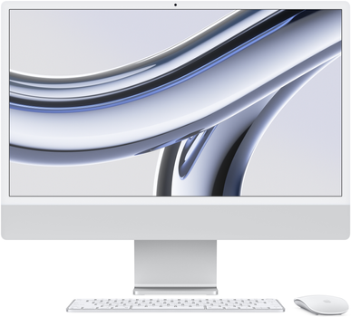 Monoblok Apple iMac 24" M3 4.5K 10‑rdzeniowy GPU 256GB Silver (MQRJ3RU/A)