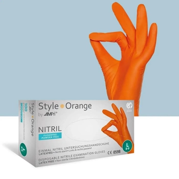 Перчатки нитриловые AMPRI Nitrile Orange, 100 шт, оранжевые, M