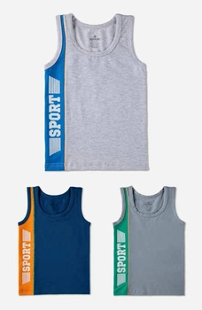 Майки Комплект 3 шт для мальчика хлопковые Baykar Турция детская маечка р 3 122-128 см 5-6 лет Синий Серый Меланж серый арт 2368 Sport