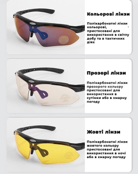 Захисні тактичні.спортивні окуляри з поляризацією RockBros black.5 комплектів лінз