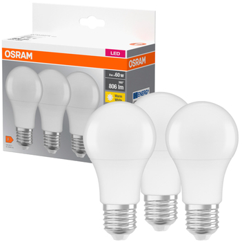 Набор светодиодных ламп OSRAM BASE А60 8.5W E27 2700К 806Lm 3шт (4099854046797)