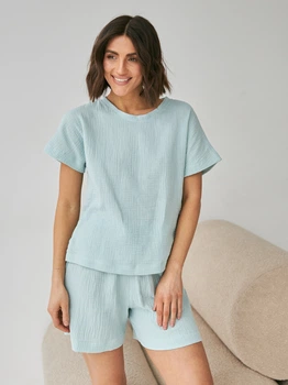 Піжама (футболка + шорти) жіноча муслінова BARWA garments 0328/329 S М\'ятна (2113283291138)