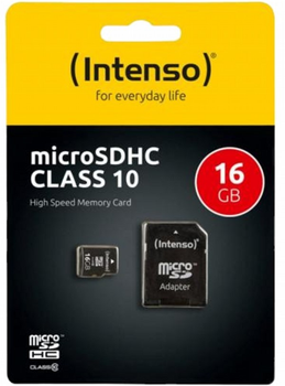 Карта пам'яті Intenso MicroSDHC 16GB Class 10 + SD Adapter (4034303016136)