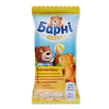 Упаковка бісквітів Барні бананових 30 г х 24 шт