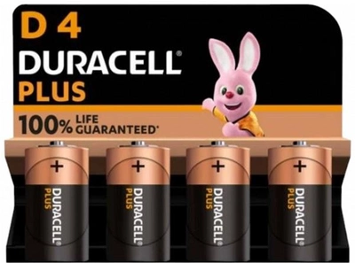 Лужні батарейки Duracell Plus Extra Life Mono D 1.5 В LR20 4 шт (5000394142039)