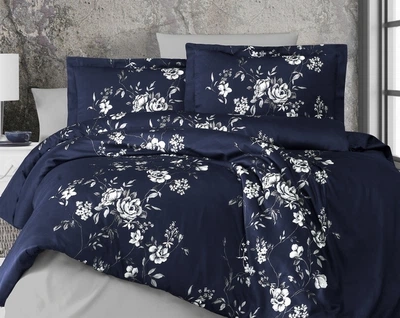 Турецкое постельное белье First Choice Cotton Satin Arya Navy Blue полуторное