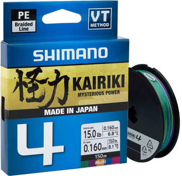 Шнур Shimano Kairiki 4 PE 150 м 0.19 мм 11.6 кг Multi Color (22664594)