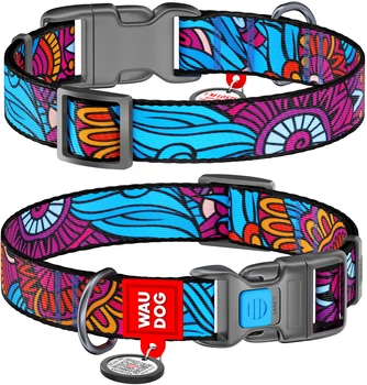 Obroża dla psa nylon WAUDOG Nylon z paszportem QR wzór "Summer" plastik fastex szer. 25 mm dł. 33-49 cm (4823089312286)