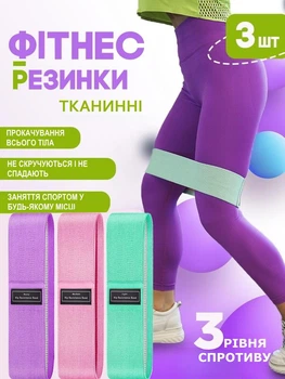 Набор тканевых нескользящих резинок для фитнеса и спорта EVAPUZZLE 3в1 Эластичные надежные резинки ленты-эспандеры для упражнений и тренировок