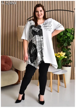 Женская удлиненная туника большого размера UF-Fashion МА - 22494 76 белый с принтом