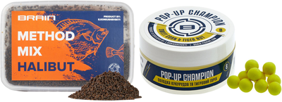 Набір Метод Мікс Brain Halibut 400 г + Бойли Brain Champion Pop-Up Sweet Corn & Tiger Nut (кукурудза + тигровий горіх) 06 мм 34 г