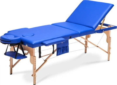 Масажний стіл Bodyfit XXL 3-сегментний дерев'яний, синій