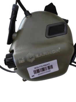 Активні захисні навушники Earmor M32 MARK3 (FG) Olive Mil-Std