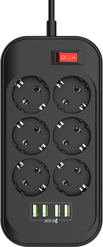 Мережевий фільтр-подовжувач ColorWay 6 розеток/4 USB 2 м Black (CW-CHE64B)