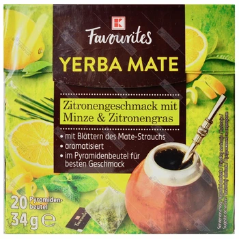 Чай Парагвайский мате с лимоном перечной мятой и лемонграссом K-Favourites Yerba Mate йерба матэ ароматизированный в пирамидках 20 x 1,7 г