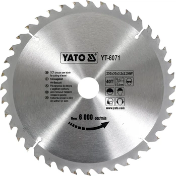 Диск пиляльний по дереву YATO 250х30 мм 40 зубців до 6000 об/хв (YT-6071)