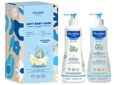 Zestaw kosmetyków dla dzieci Mustela Soft Baby Care Żel do kąpieli 500 ml + Woda kosmetyczna 500 ml (5908216299926)
