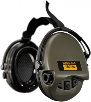 Активні навушники для стрільби Sordin Supreme Pro-X Neckband Olive із заднім тримачем під шолом