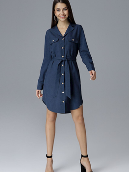 Плаття-сорочка міді літнє жіноче Figl M630 XL Темно-синє (5902194359603)