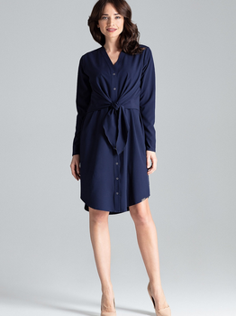 Плаття-сорочка міді літнє жіноче Lenitif L031 S Темно-синє (5902194365536)