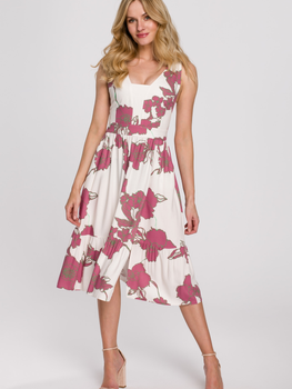 Плаття міді літнє жіноче Makover K098 XL Білий/Рожевий (5903887622226)