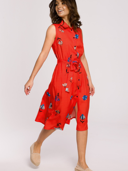Sukienka koszulowa midi letnia damska BeWear B230 S Czerwona (5903887656795)