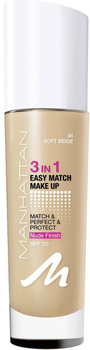 Тональна основа Manhattan Easy Match Make Up 3 in 1 SPF 20 34 Soft Beige 30 мл (3614221662113)