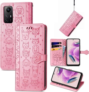 Чехол Embossed Cat and Dog для Xiaomi Redmi Note 12S книжка кожа PU с визитницей розовый
