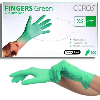 Рукавички нітрилові (зелені),100 шт (50 пар) CEROS, XS