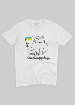 Чоловіча футболка MODNO з патріотичним принтом Котобандерівець XL Білий (TS001-4-WHI-005-1-110)