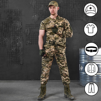 Чоловічий костюм Aper 5в1 кітель та штани + футболка + кепка + ремінь піксель розмір XL