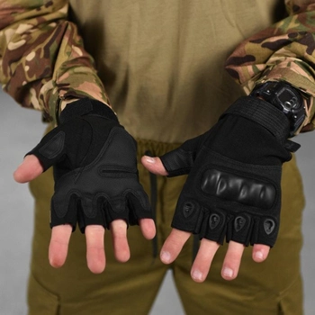 Плотные беспалые Перчатки с защитными накладками черные размер L