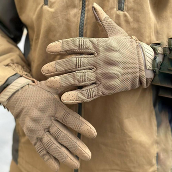 Летние сетчатые перчатки с усиленными пальцами и антискользящим покрытием койот размер M