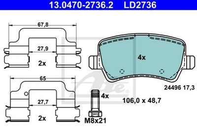 Колодки гальмівні ATE 13047027362 Volvo XC70, V70, S80, S60, V60, XC60 30742491, 30794554, 30671574