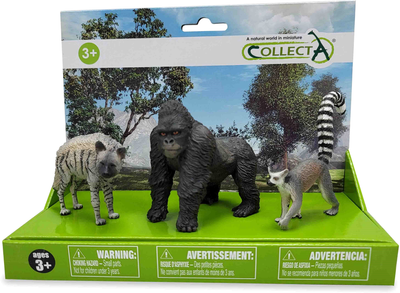 Zestaw figurek Collecta Wild Animals Hiena pręgowana + Lemur katta + Goryl górski (4892900842240)