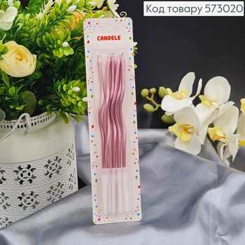 Свечи для торта, винтовые, Розовые пастель.(металлик), 6шт/уп. 12+4см