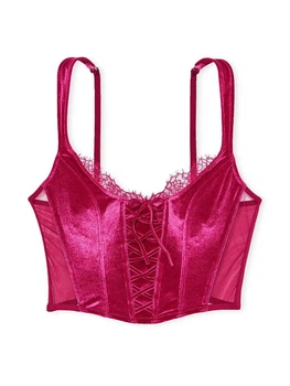 Корсет Victoria's Secret Unlined Lace-Up Corset Top мереживний та оксамитовий XS рожевий