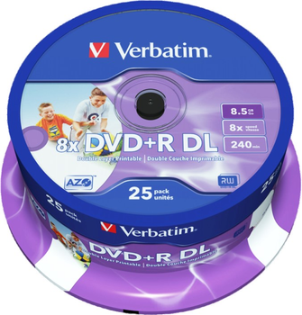 Verbatim DVD+R 8,5 GB DL 8x Printable Cake 25 шт (43667)