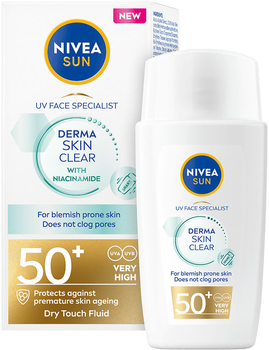 Сонцезахисний лосьйон Nivea Sun UV Face Derma Blemish Control Fluid SPF 50+ зволожуючий для шкіри з недосконалостями 40 мл (4006000063393)