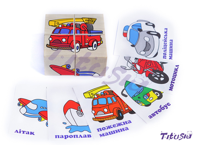 Детские развивающие деревянные кубики Titusia. Сложи рисунок "Транспорт" (K58UJ6G2)