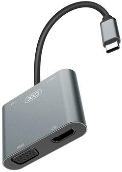 USB-хаб XO HUB001 4 in 1 HDMI/VGA/USB3.0/PD Silver (XO-HUB001SL)
