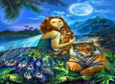 Картина за номерами Norimpex Жінка з тиграми 40 x 50 см (5902444056290)