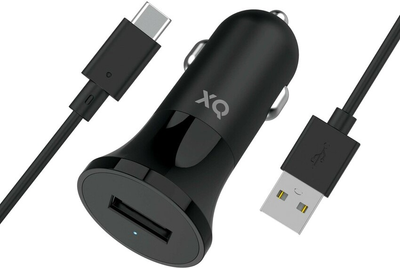 Ładowarka samochodowa Xqisit NP Car Charger 2.4 A Single USB-A + Kabel USB-A-USB Type-C 1 m Black (4029948222370)