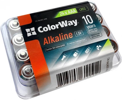 Батарейки AAA Colorway Alkaline Power (24шт/уп) лужні, plastic box (CW-BALR03-24PB)