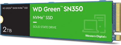 Твердотільний диск M.2 2TB Western Digital WD Green SN350 (NVMe PCIe 3.0 x4, Read/Write 3200/3000 MB/sec 3D NAND QLC)