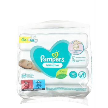 Вологі серветки Pampers Sensitive 208 шт (4х52 шт)