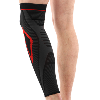 Бандаж эластичный удлинённый на голень и колено Sibote Fit 7218 Black-Grey-Red